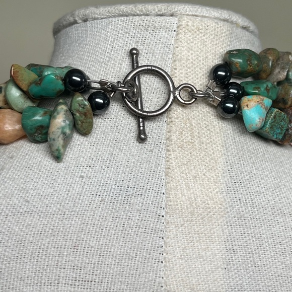 Vintage Multi-Strand Gemstone Necklace With Large Peach Jade Pendant - Picture 11 of 11